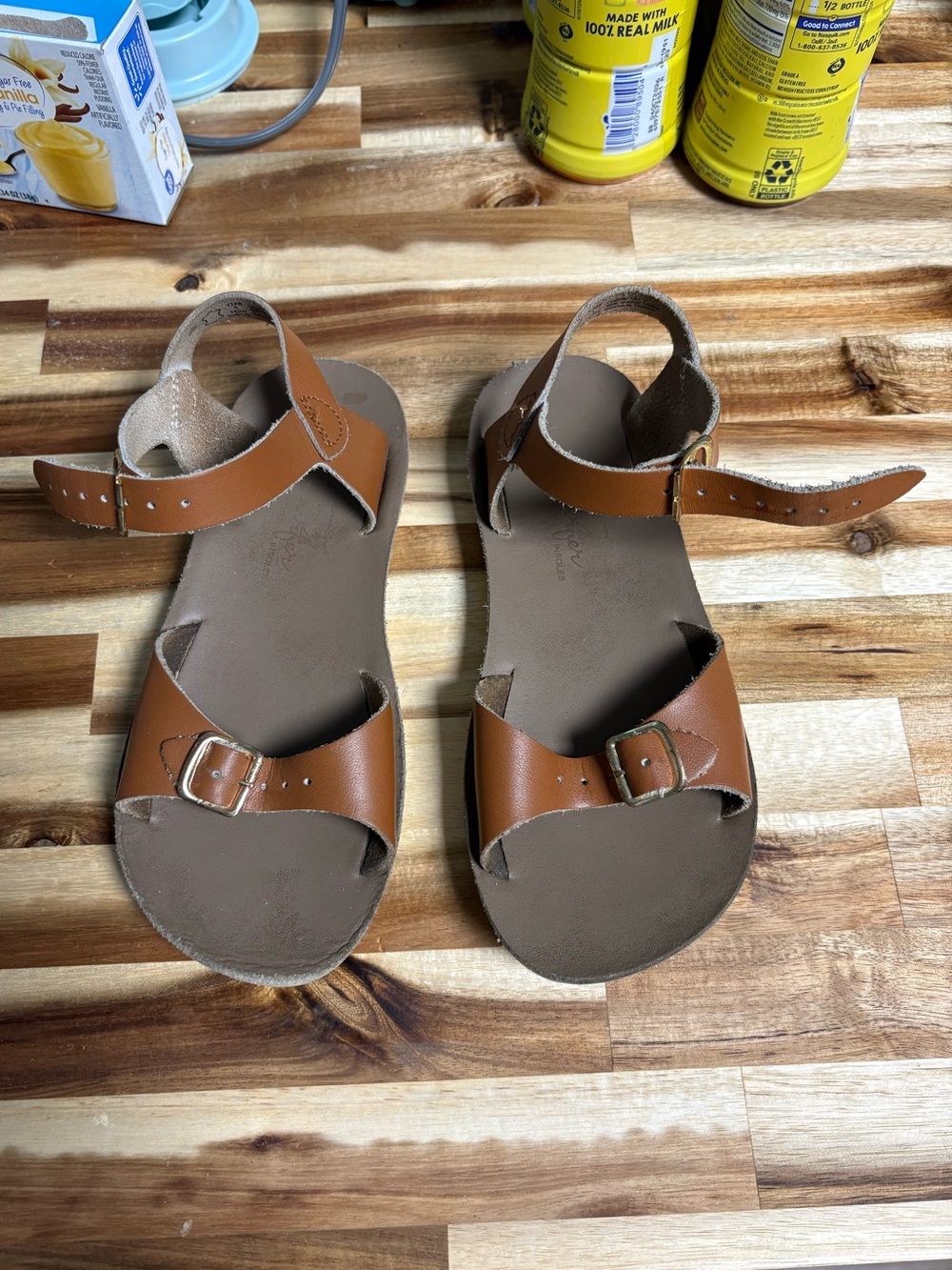 Sun Sans Surfer Brown Leather Buckle Sandals